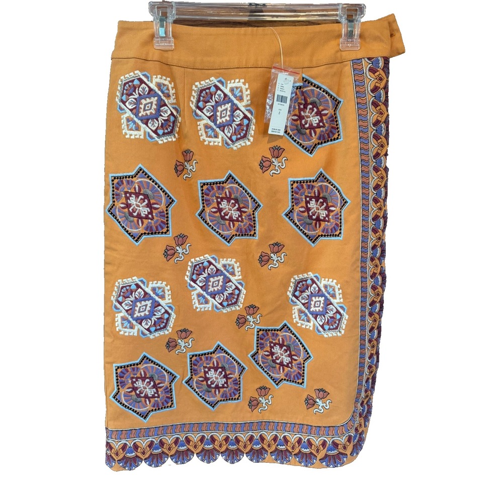 NWT Anthropologie Krissy Embroidered Pencil Skirt Sz 8 womens multicolor floral